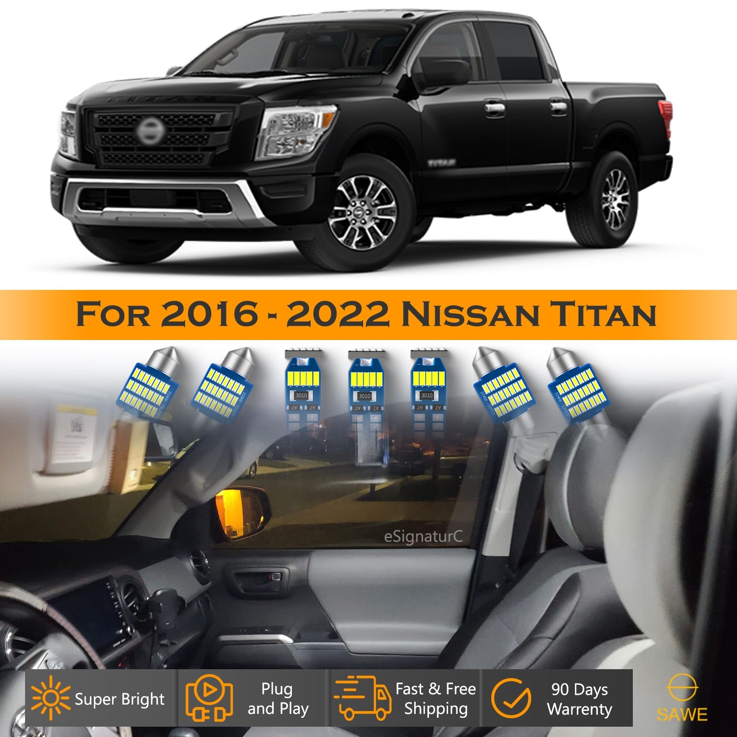 For Nissan Titan Interior LED Lights - Dome & Map Light Bulbs Package Kit for 2016 - 2022 - White SAWE Lighting