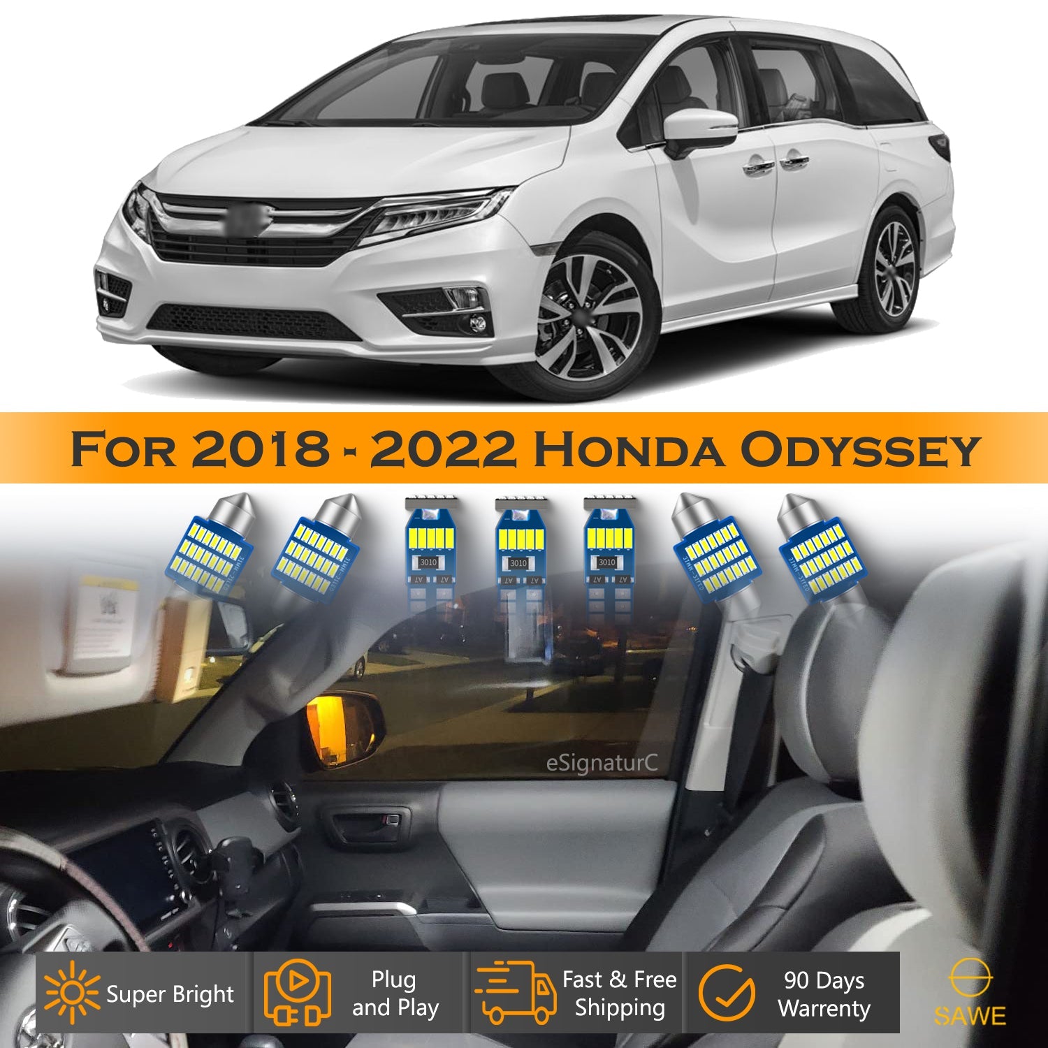 For Honda Odyssey Interior LED Lights - Dome & Map Lights Package Kit for 2018 - 2024 - White SAWE Lighting
