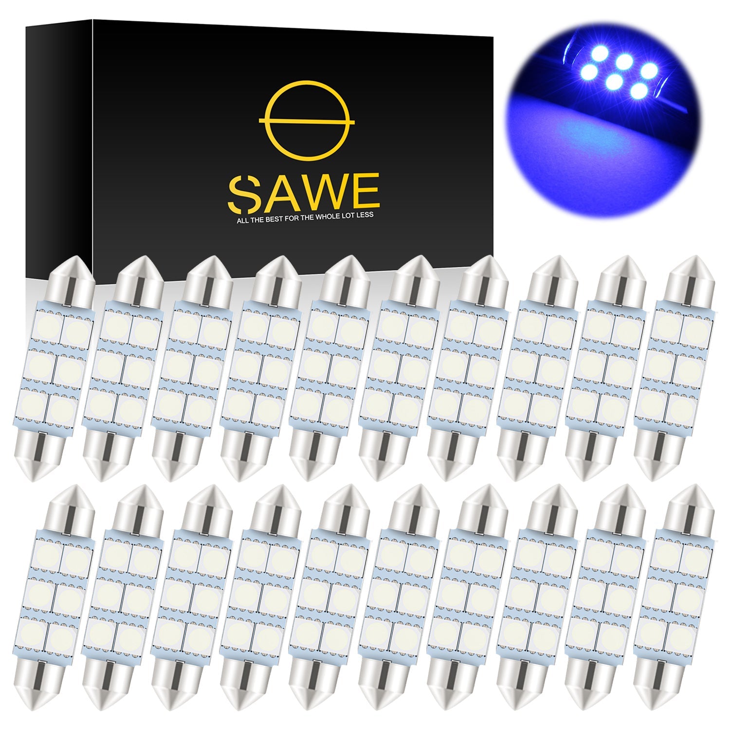 SAWE ® 578 211-2 212-2 41mm 42mm LED Light Bulb 5050 6SMD Interior Dome Map Door Courtesy Trunk Lights - Blue SAWE Lighting