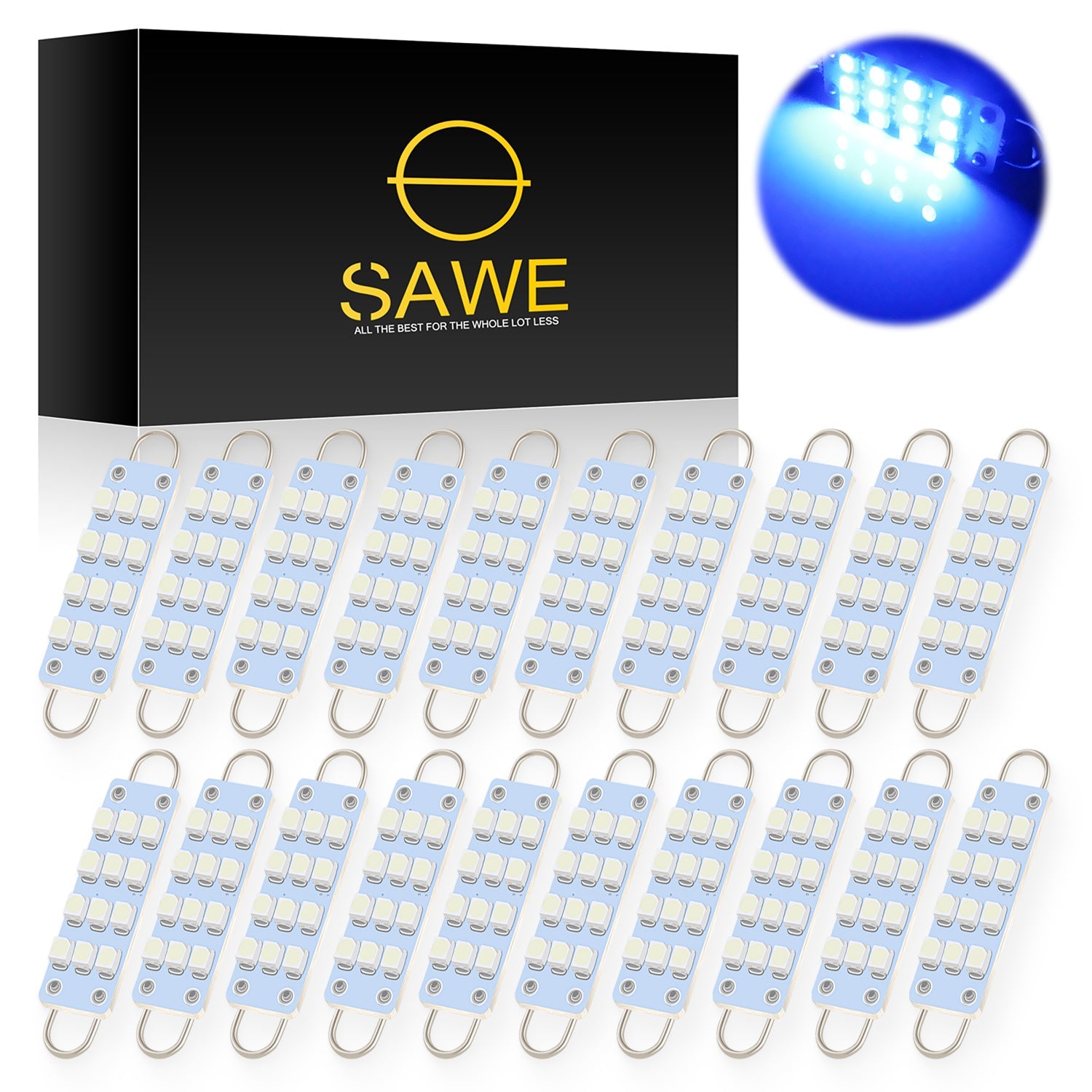 SAWE ® 561 563 567 211-2 212-2 LED Bulb Festoon 44mm 12smd Rigid Loop Interior Door Trunk LED Lights - Blue SAWE Lighting