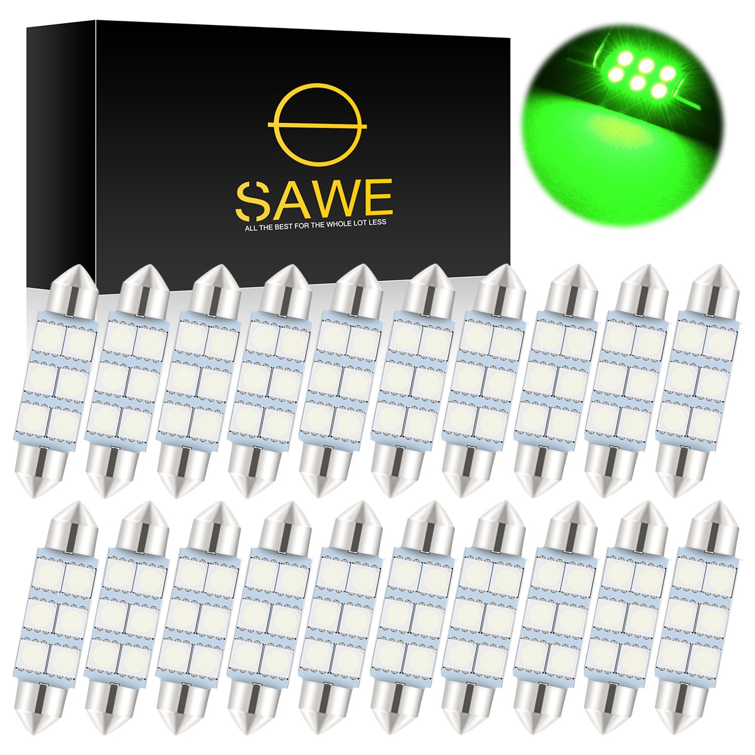 SAWE ® 578 211-2 212-2 41mm 42mm LED Light Bulb 5050 6SMD Interior Dome Map Door Courtesy Trunk Lights - Green SAWE Lighting