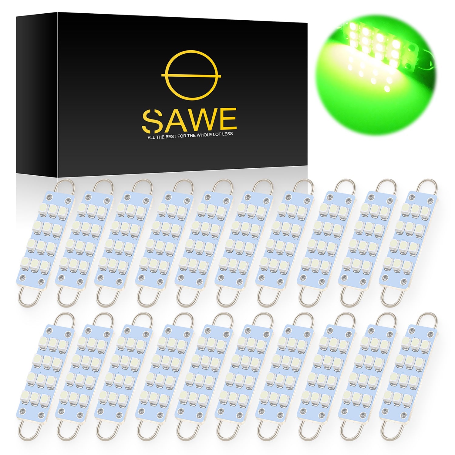 SAWE ® 561 563 567 211-2 212-2 LED Bulb Festoon 44mm 12smd Rigid Loop Interior Door Trunk LED Lights - Green SAWE Lighting