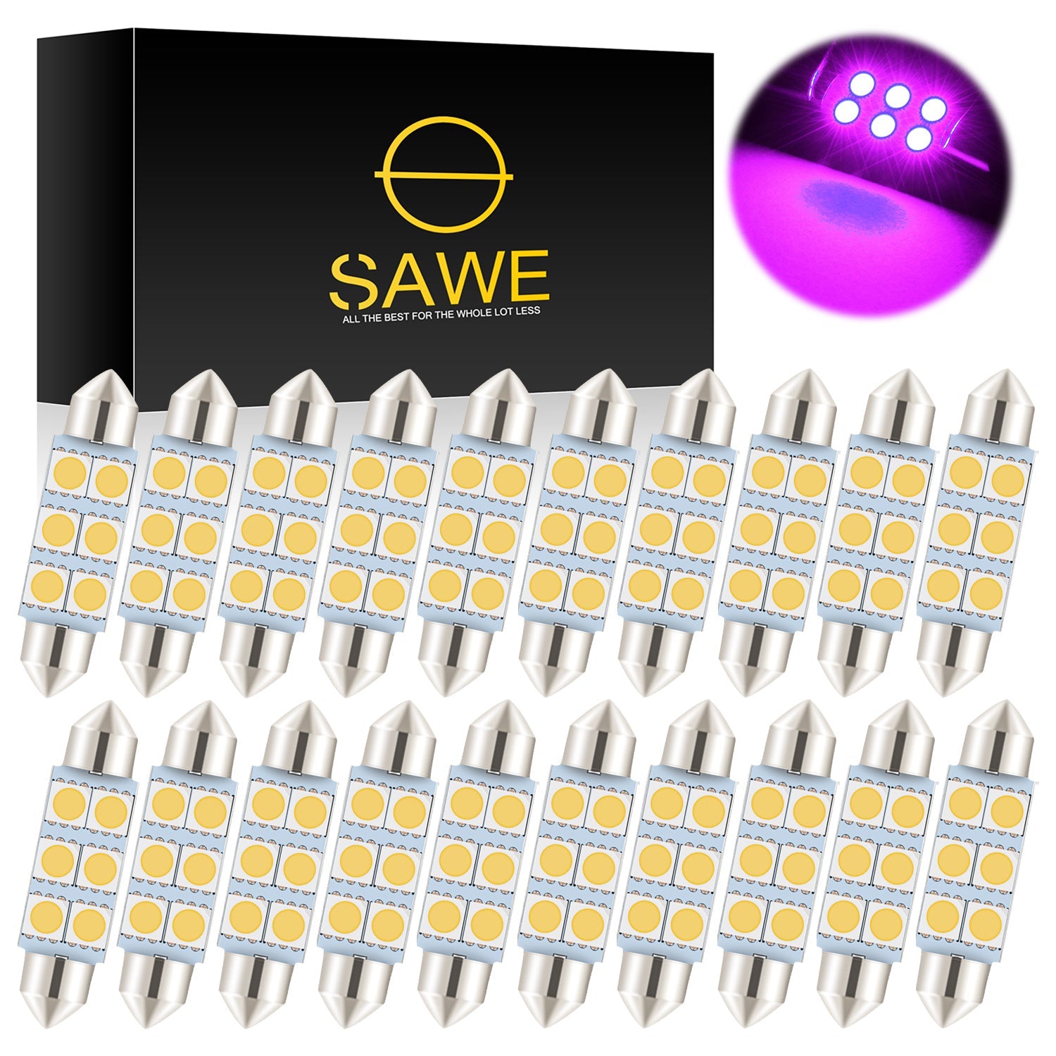 SAWE ® 578 211-2 212-2 41mm 42mm LED Light Bulb 5050 6SMD Interior Dome Map Door Courtesy Trunk Lights - Pink SAWE Lighting