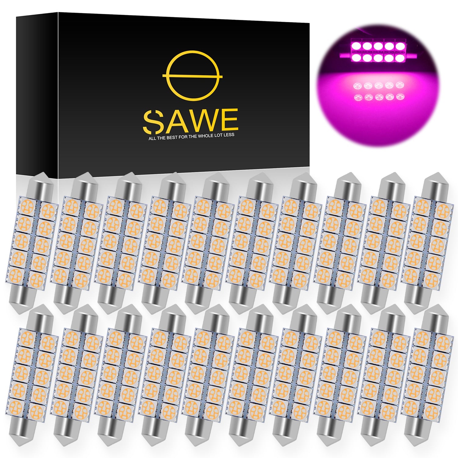 SAWE ® 578 211-2 212-2 44mm LED Bulb 5050 10SMD Interior Dome Map Door Courtesy Light Trunk Lights - Pink SAWE Lighting