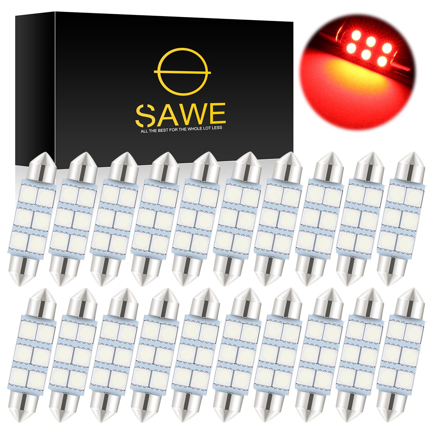SAWE ® 578 211-2 212-2 41mm 42mm LED Light Bulb 5050 6SMD Interior Dome Map Door Courtesy Trunk Lights - Red SAWE Lighting