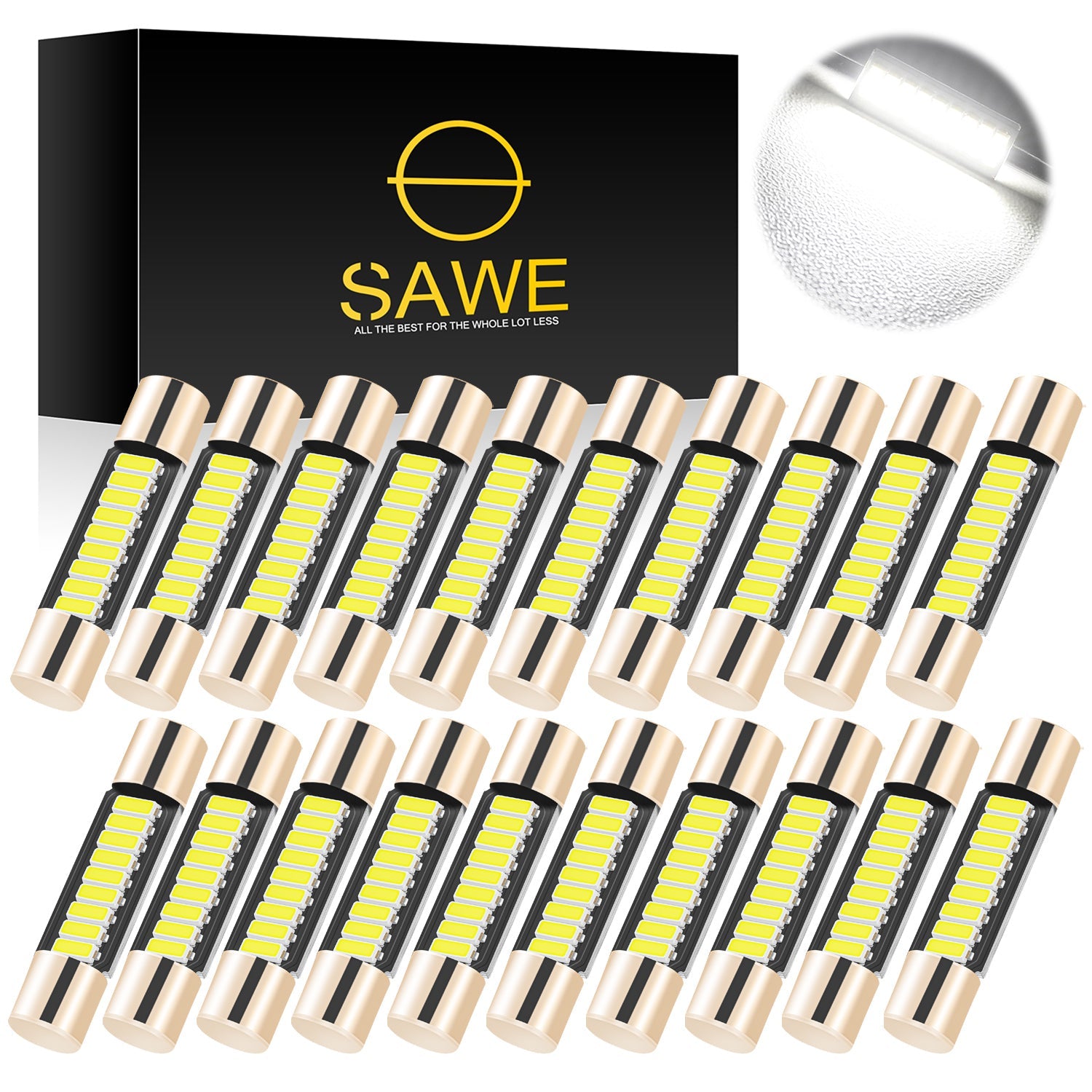 SAWE ® T6 6641 6612F 28mm 9SMD LED Bulbs Sun Visor Vanity Mirror Fuse Lights - 6000K White SAWE Lighting