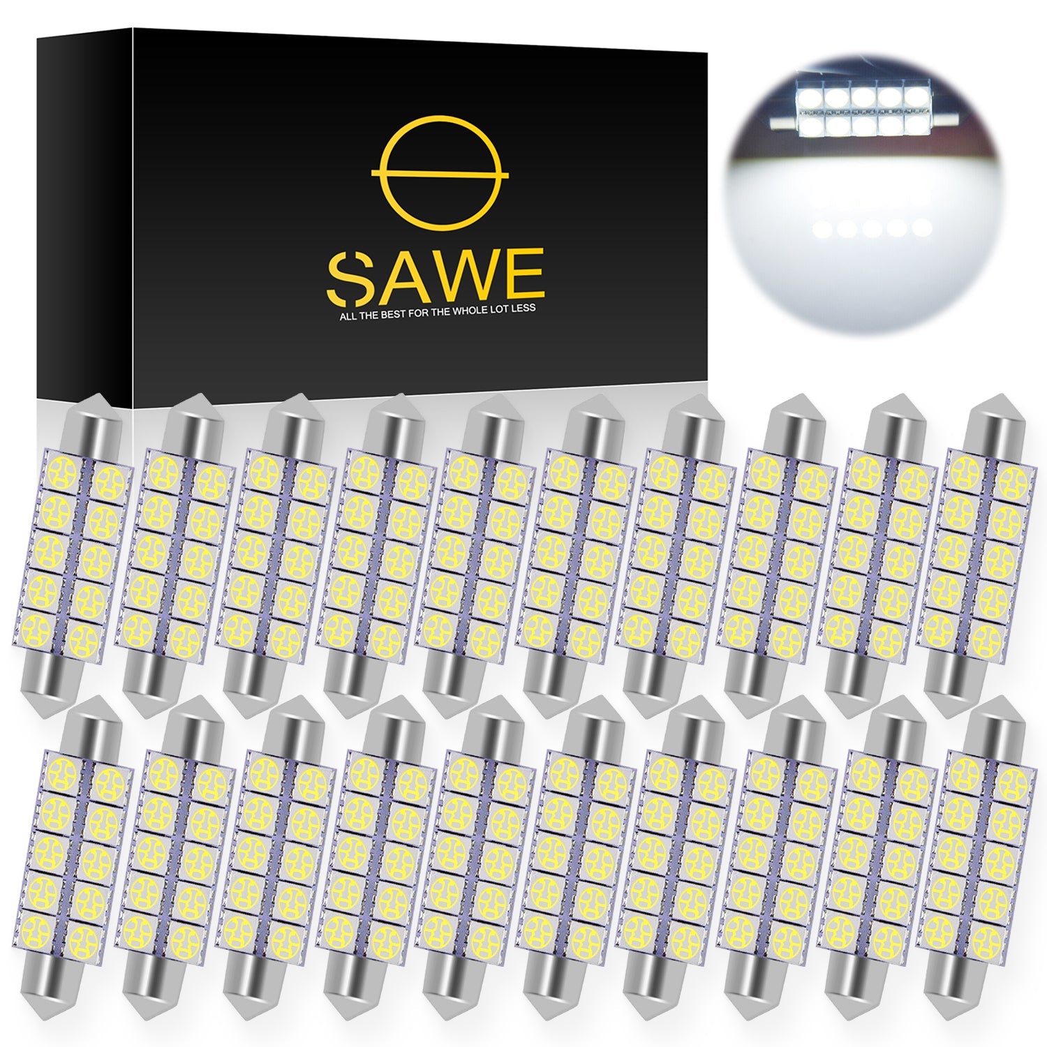 SAWE ® 578 211-2 212-2 44mm LED Bulb 5050 10SMD Interior Dome Map Door Courtesy Light Trunk Lights - White SAWE Lighting