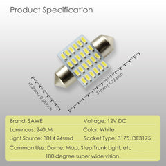 SAWE ® 31MM LED Interior Bulbs for Truck Map Dome Festoon Light 24SMD DE3022 DE3175 - White SAWE Lighting