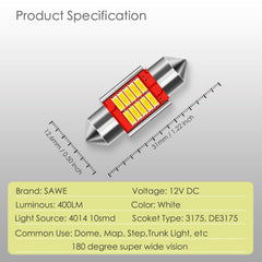 SAWE ® 31MM Festoon DE3175 LED Map Dome Interior Light Bulbs CANBUS - 6000K White SAWE Lighting