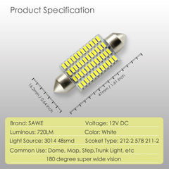 SAWE ® 578 211-2 212-2 41mm 42mm LED Bulb 3014 48SMD Interior Dome Map Door Courtesy Trunk Cargo Lights - 6000K White SAWE Lighting
