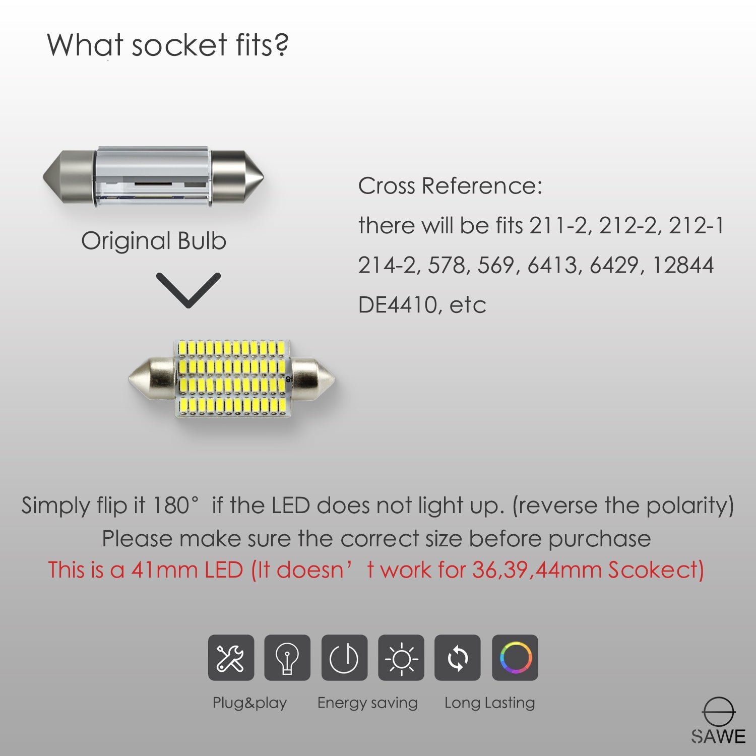 SAWE ® 578 211-2 212-2 41mm 42mm LED Bulb 3014 48SMD Interior Dome Map Door Courtesy Trunk Cargo Lights - 6000K White SAWE Lighting