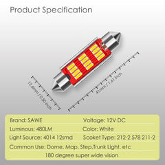 SAWE ® 578 211-2 212-2 41mm 42mm LED Bulb 4014 12SMD Interior Dome Map Door Courtesy Trunk Cargo Canbus Lights - White SAWE Lighting