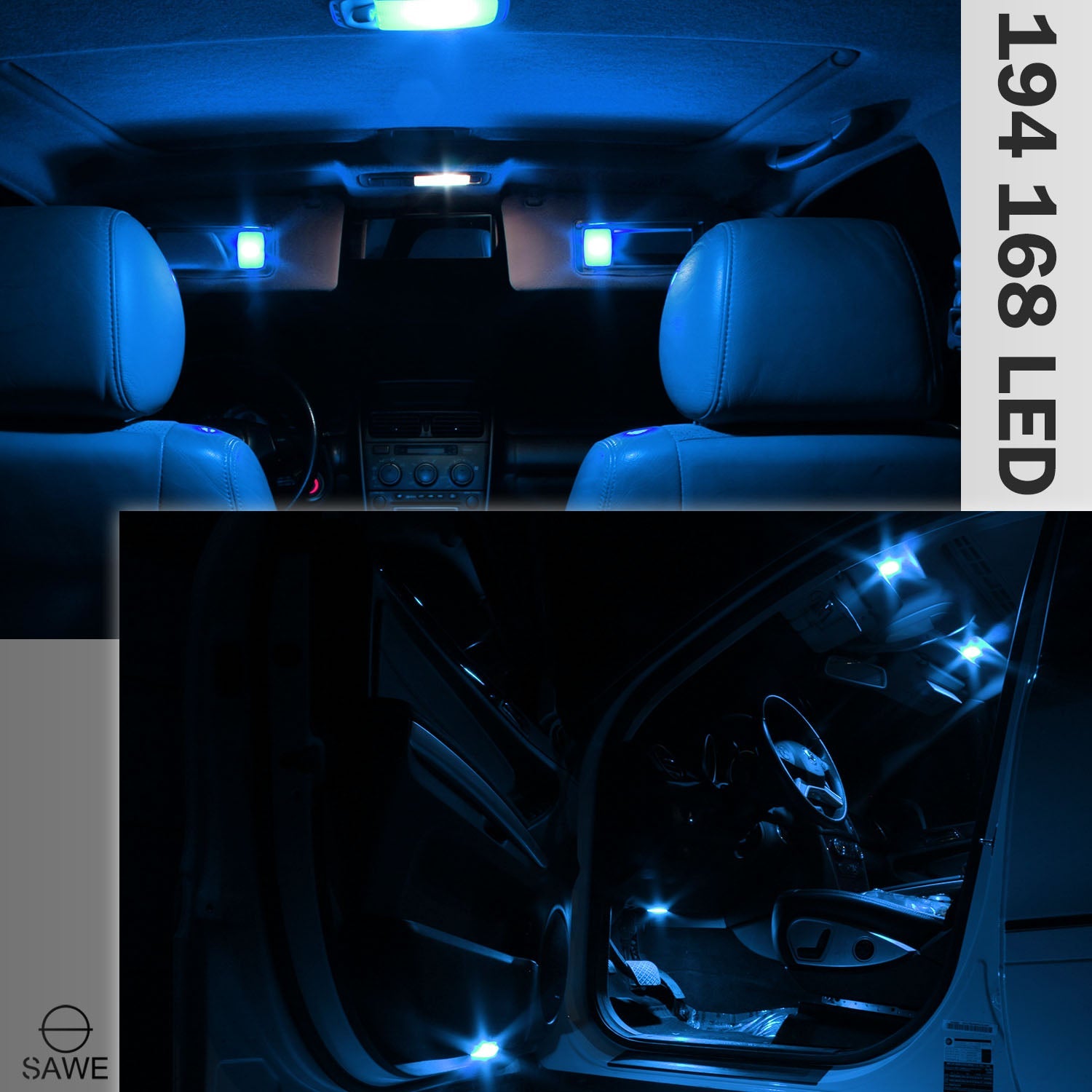 SAWE ® T10 194 168 921 W5W LED Bulb 3014 15SMD License Plate Light Dome Map Trunk Lights or DRL Bulbs - Ice Blue SAWE Lighting