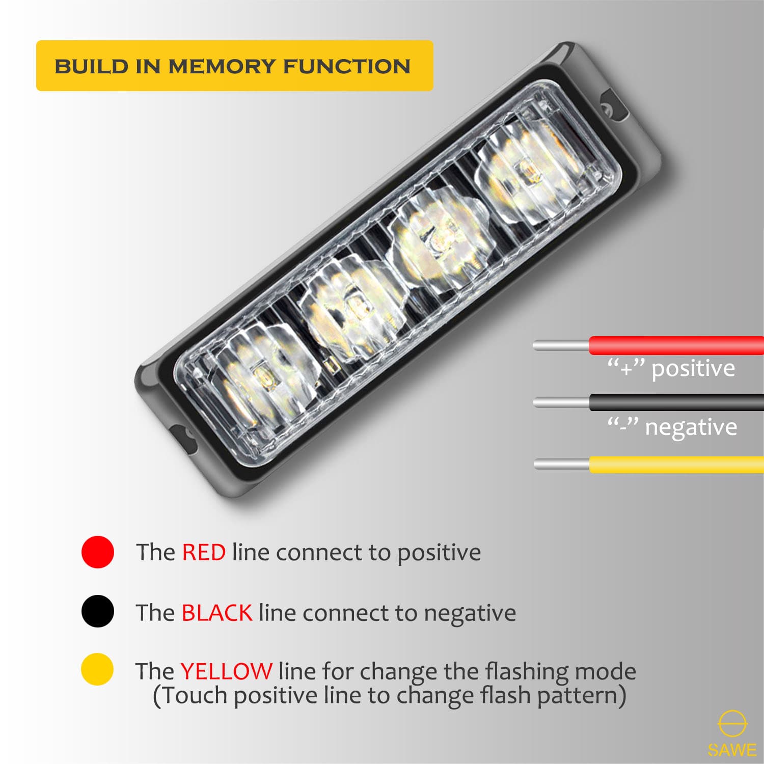 Premier Emergency LED Strobe Lights Bar for Offroad Car Truck Warning Hazard Flash Grille and Surface Mount Light - Amber 4-LED SAWE Lighting
