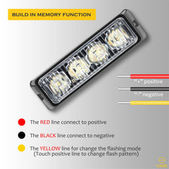 Premier Emergency LED Strobe Lights Bar for Offroad Car Truck Warning Hazard Flash Grille and Surface Mount Light - Amber 4-LED SAWE Lighting