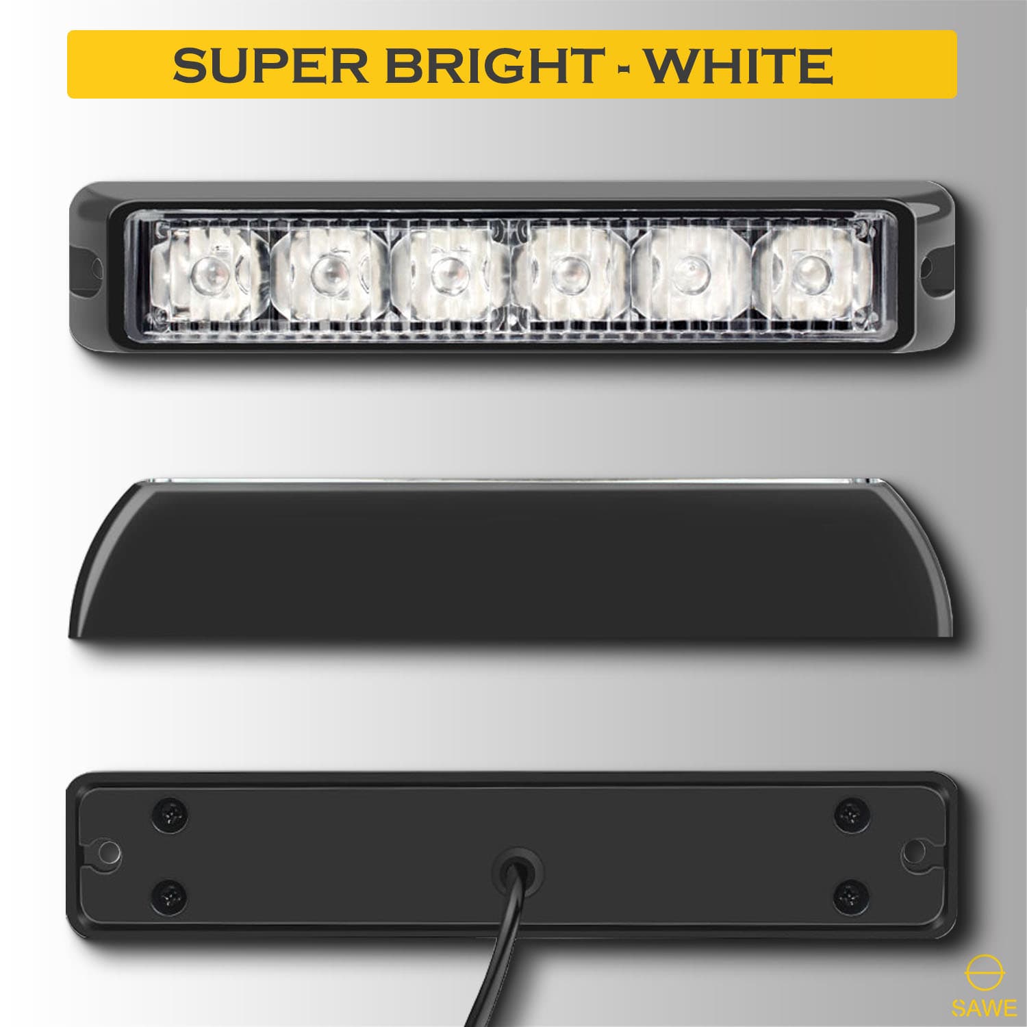 Premier Emergency LED Strobe Lights Bar for Offroad Car Truck Warning Hazard Flash Grille and Surface Mount Light - White 6-LED SAWE Lighting