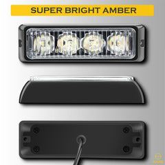Premier Emergency LED Strobe Lights Bar for Offroad Car Truck Warning Hazard Flash Grille and Surface Mount Light - Amber 4-LED SAWE Lighting