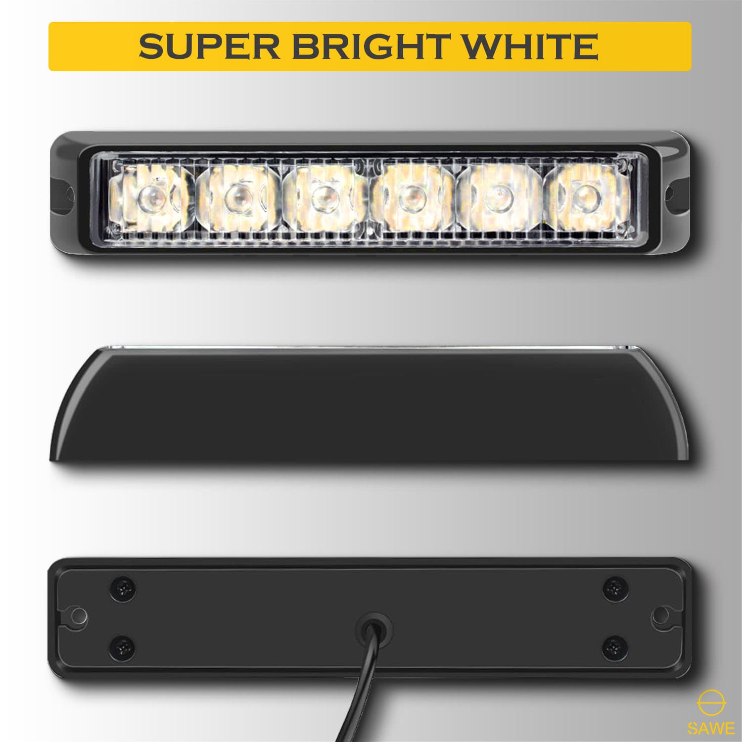 Premier Emergency LED Strobe Lights Bar for Offroad Car Truck Warning Hazard Flash Grille and Surface Mount Light - Amber 6-LED SAWE Lighting