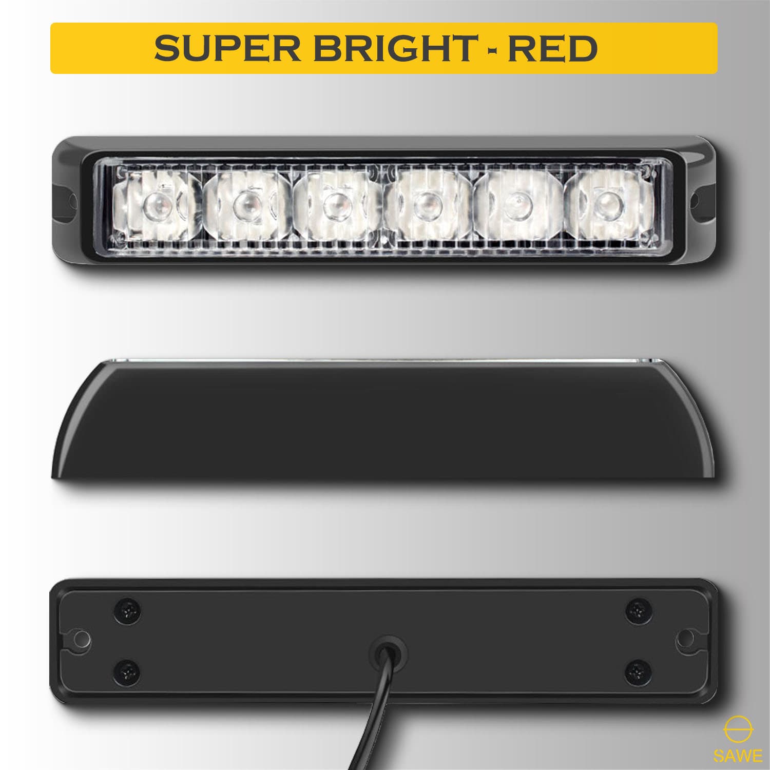 Premier Emergency LED Strobe Lights Bar for Offroad Car Truck Warning Hazard Flash Grille and Surface Mount Light - Red 6-LED SAWE Lighting