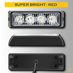 Premier Emergency LED Strobe Lights Bar for Offroad Car Truck Warning Hazard Flash Grille and Surface Mount Light - Red 4-LED SAWE Lighting
