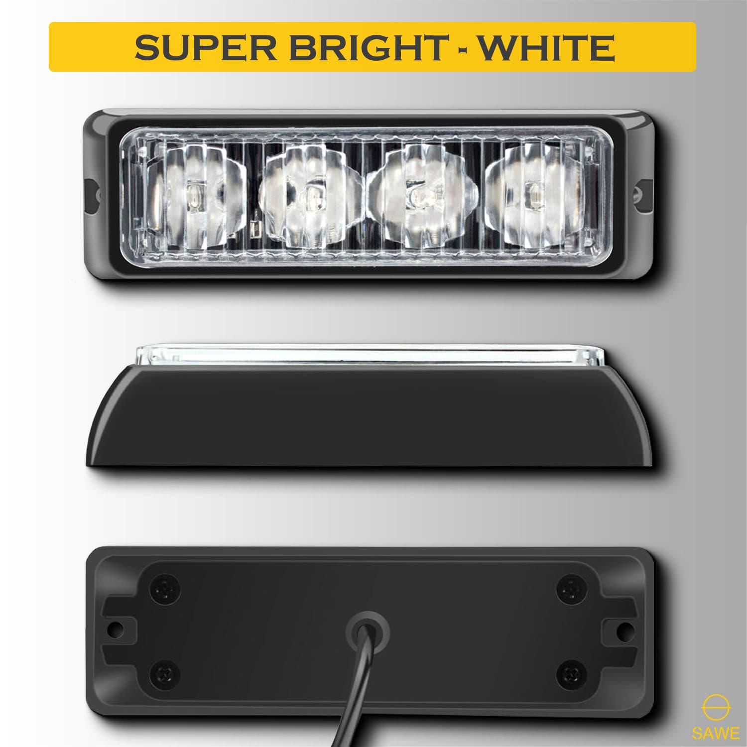 Premier Emergency LED Strobe Lights Bar for Offroad Car Truck Warning Hazard Flash Grille and Surface Mount Light - White 4-LED SAWE Lighting