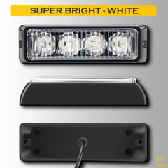 Premier Emergency LED Strobe Lights Bar for Offroad Car Truck Warning Hazard Flash Grille and Surface Mount Light - White 4-LED SAWE Lighting