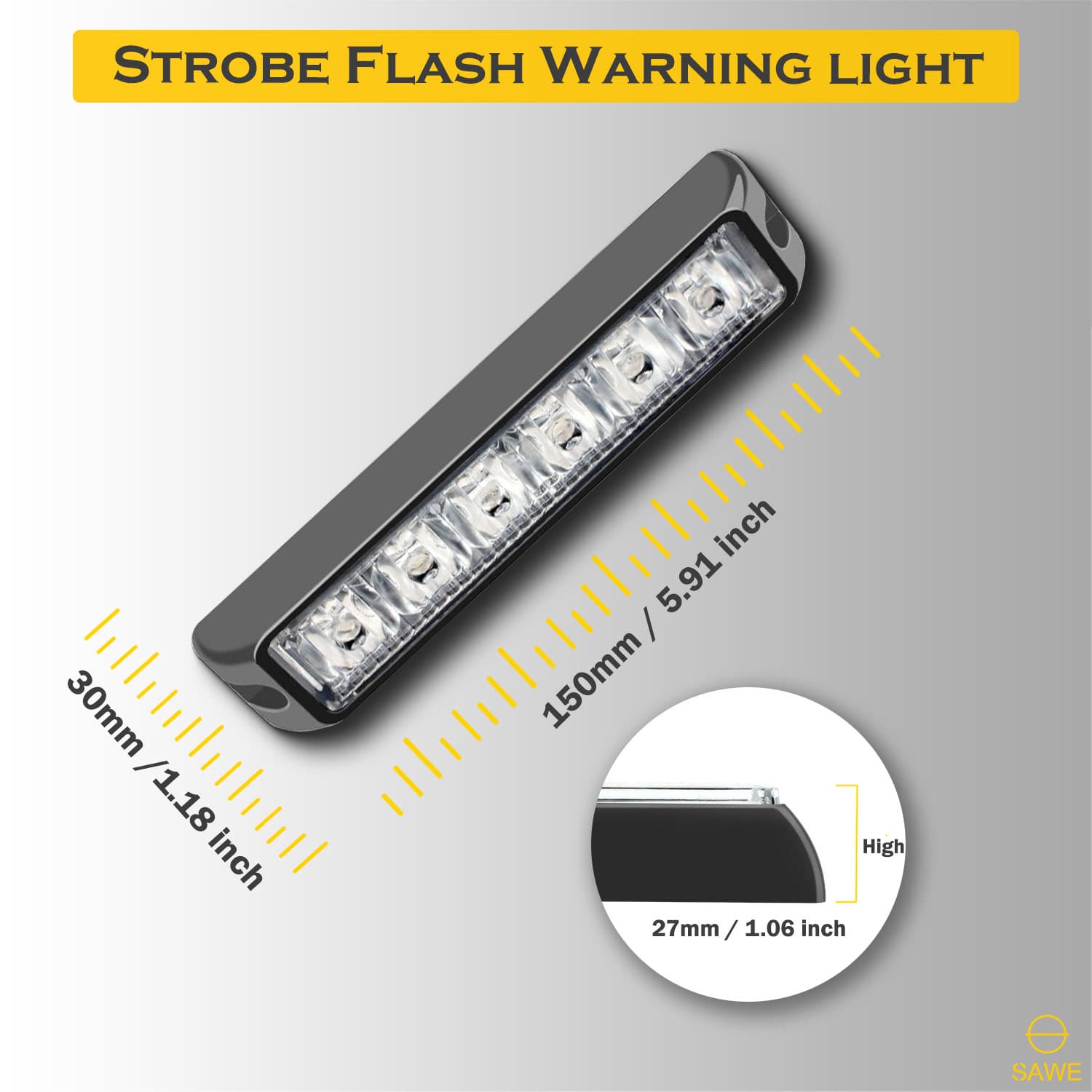 Premier Emergency LED Strobe Lights Bar for Offroad Car Truck Warning Hazard Flash Grille and Surface Mount Light - Amber White 6-LED SAWE Lighting