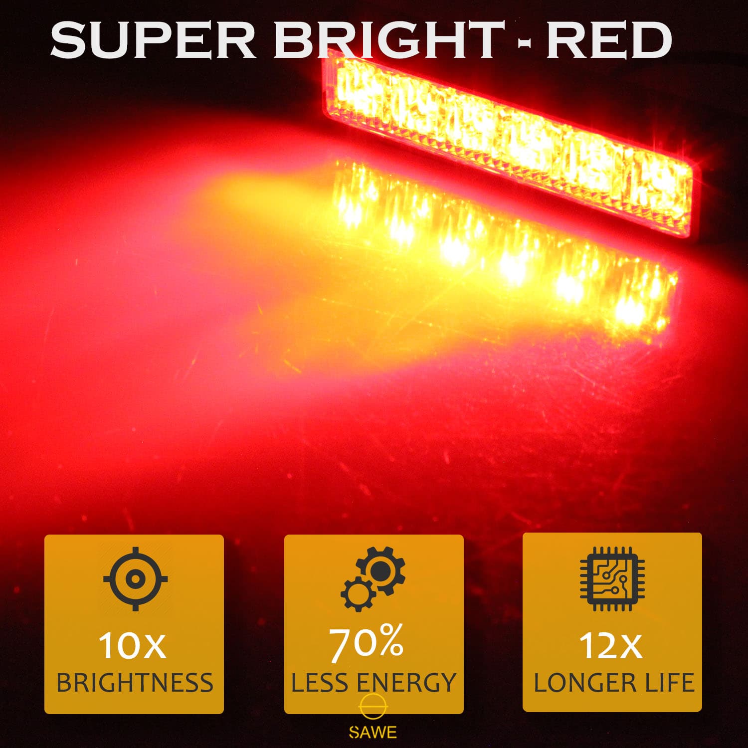 Premier Emergency LED Strobe Lights Bar for Offroad Car Truck Warning Hazard Flash Grille and Surface Mount Light - Red 6-LED SAWE Lighting