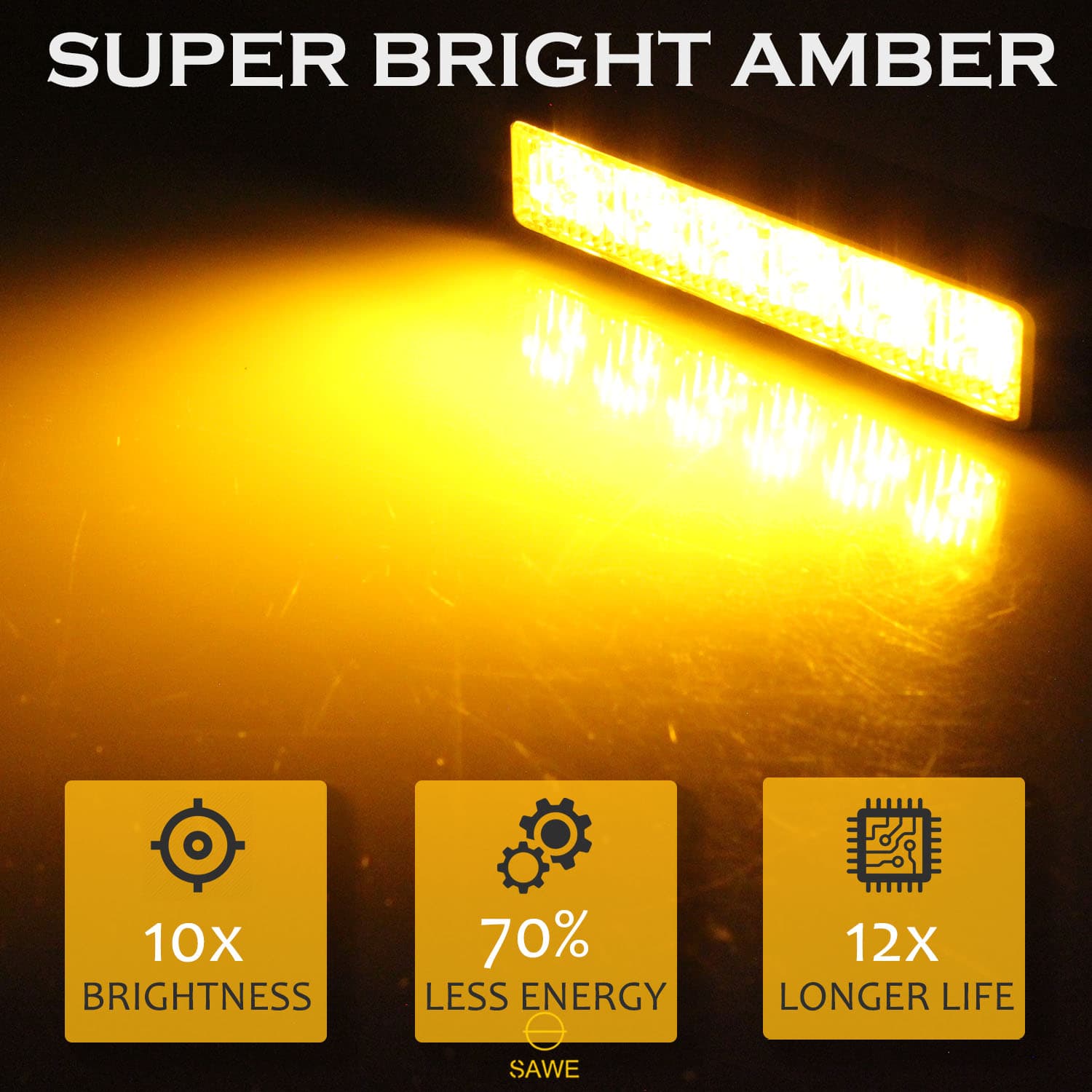 Premier Emergency LED Strobe Lights Bar for Offroad Car Truck Warning Hazard Flash Grille and Surface Mount Light - Amber 6-LED SAWE Lighting