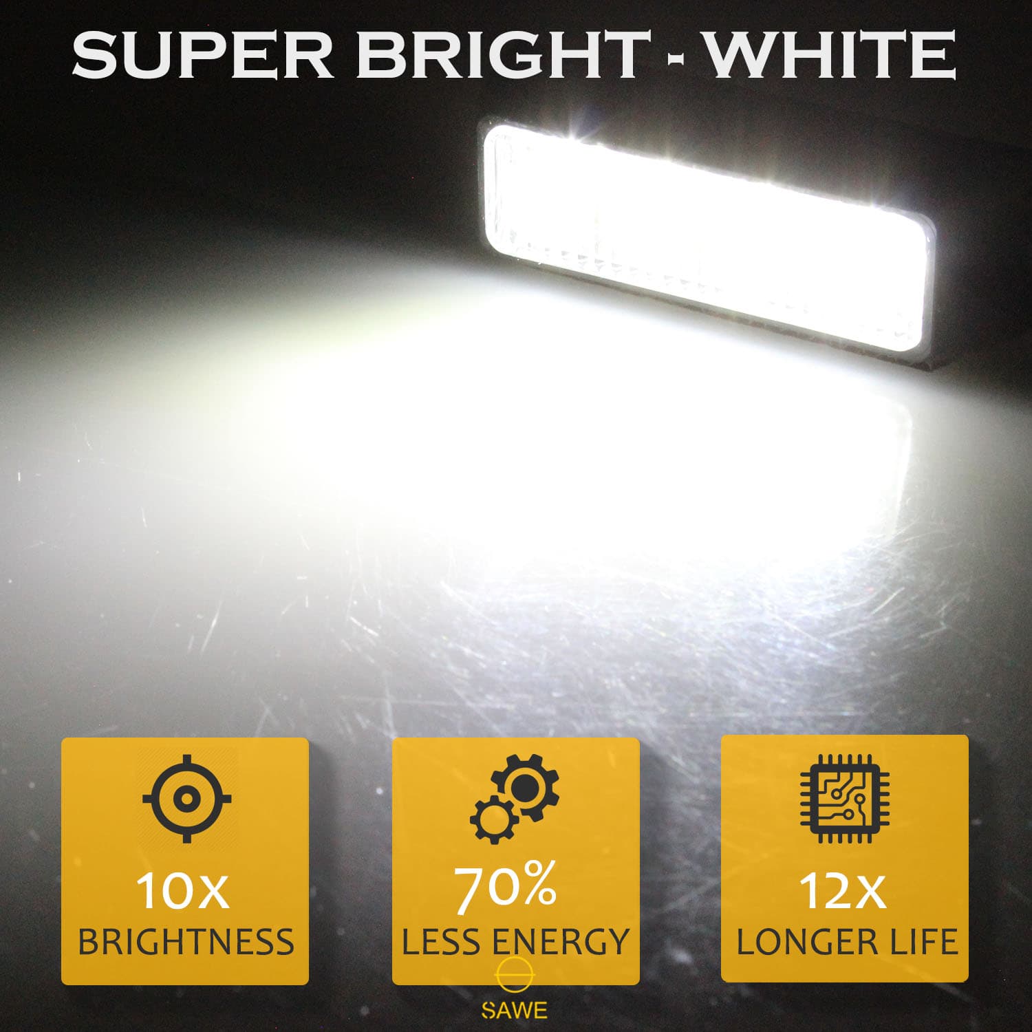 Premier Emergency LED Strobe Lights Bar for Offroad Car Truck Warning Hazard Flash Grille and Surface Mount Light - White 4-LED SAWE Lighting