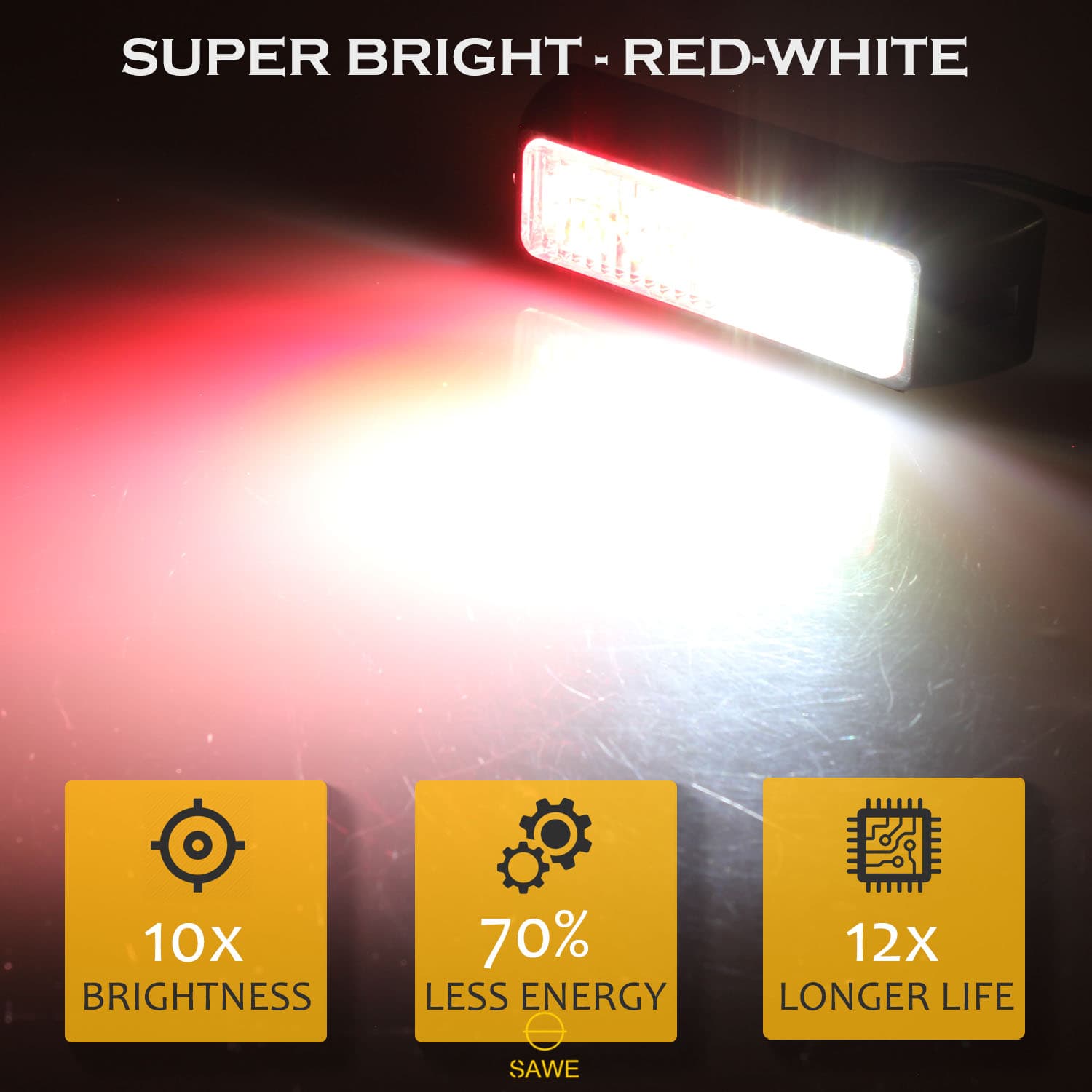 Premier Emergency LED Strobe Lights Bar for Offroad Car Truck Warning Hazard Flash Grille and Surface Mount Light - Red / White 4-LED SAWE Lighting