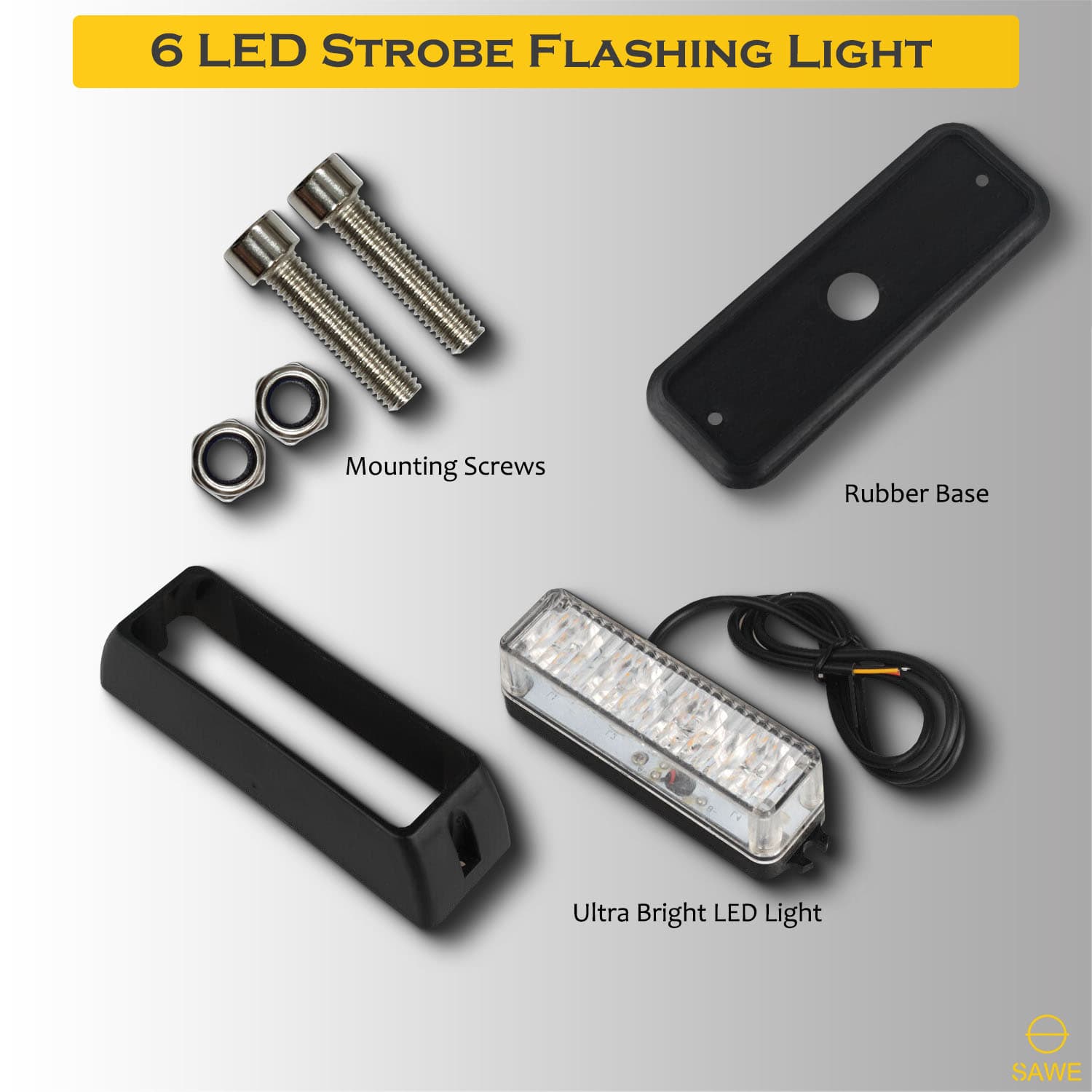 Premier Emergency LED Strobe Lights Bar for Offroad Car Truck Warning Hazard Flash Grille and Surface Mount Light - Amber White 6-LED SAWE Lighting
