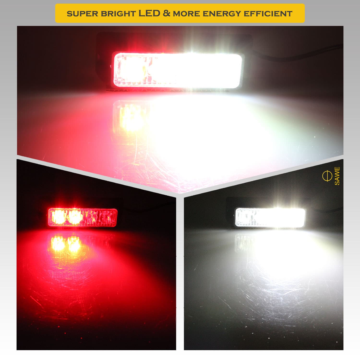 Premier Emergency LED Strobe Lights Bar for Offroad Car Truck Warning Hazard Flash Grille and Surface Mount Light - Red / White 4-LED SAWE Lighting