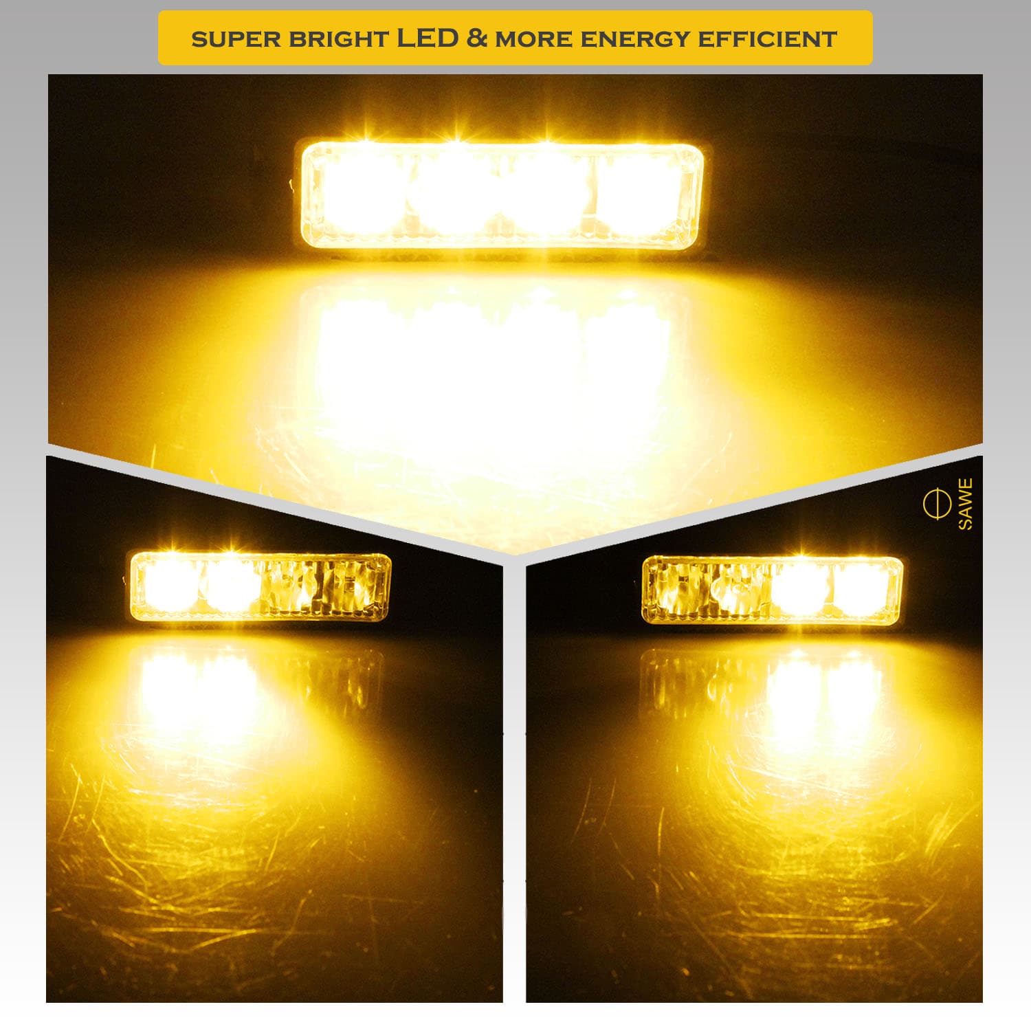 Premier Emergency LED Strobe Lights Bar for Offroad Car Truck Warning Hazard Flash Grille and Surface Mount Light - Amber 4-LED SAWE Lighting