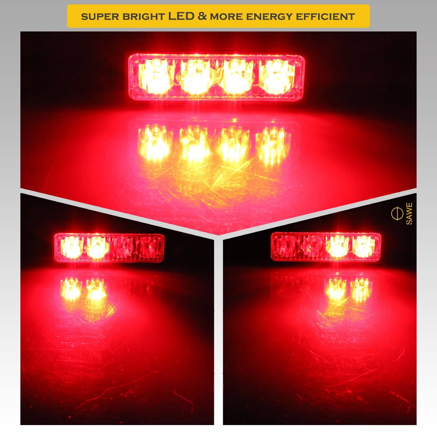 Premier Emergency LED Strobe Lights Bar for Offroad Car Truck Warning Hazard Flash Grille and Surface Mount Light - Red 4-LED SAWE Lighting
