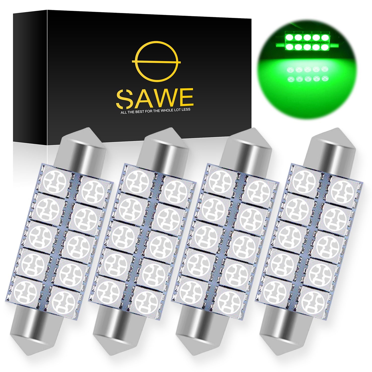 SAWE ® 578 211-2 212-2 44mm LED Bulb 5050 10SMD Interior Dome Map Door Courtesy Light Trunk Lights - Green SAWE Lighting