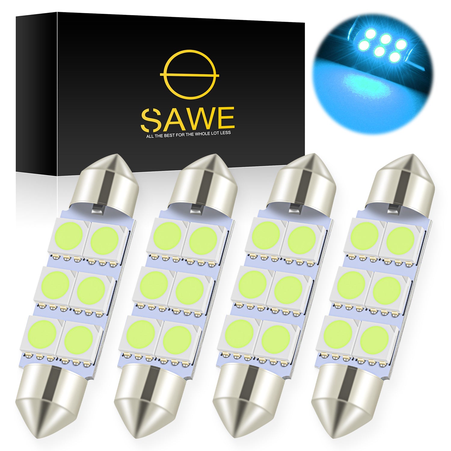 SAWE ® 578 211-2 212-2 41mm 42mm LED Light Bulb 5050 6SMD Interior Dome Map Door Courtesy Trunk Lights - Ice Blue SAWE Lighting