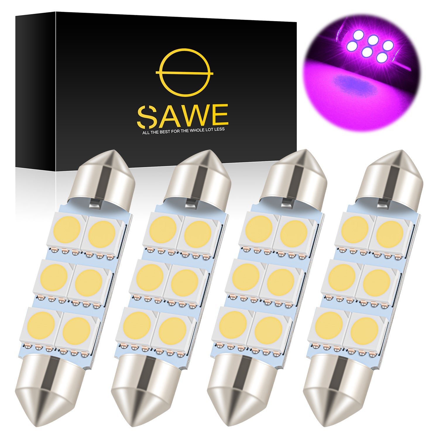 SAWE ® 578 211-2 212-2 41mm 42mm LED Light Bulb 5050 6SMD Interior Dome Map Door Courtesy Trunk Lights - Pink SAWE Lighting