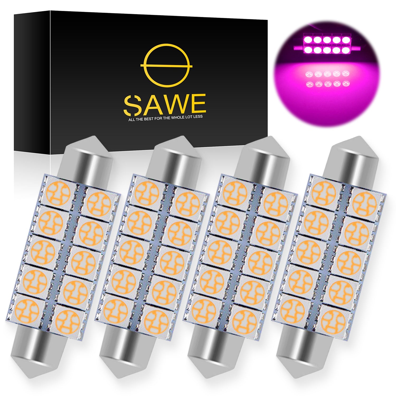 SAWE ® 578 211-2 212-2 44mm LED Bulb 5050 10SMD Interior Dome Map Door Courtesy Light Trunk Lights - Pink SAWE Lighting