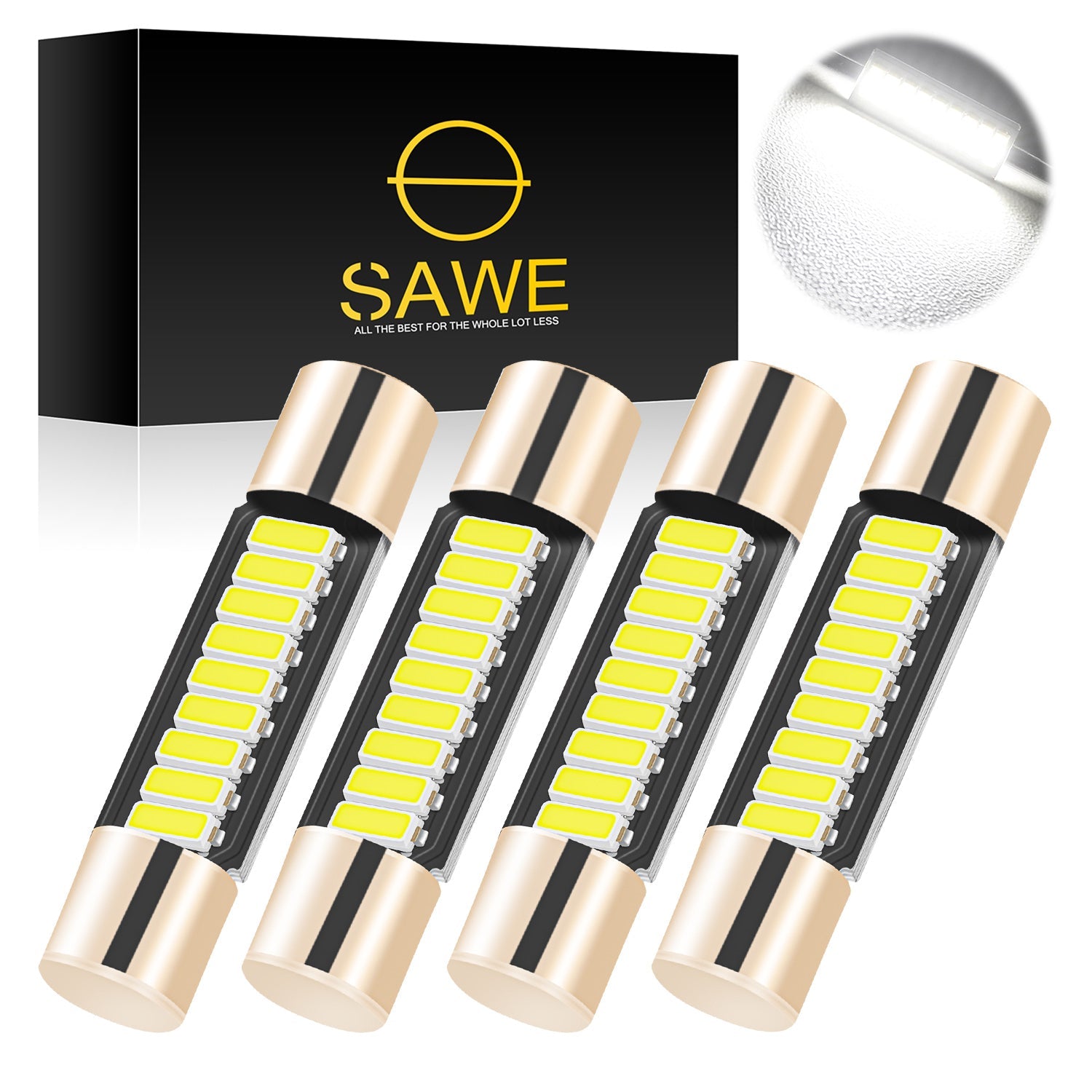 SAWE ® T6 6641 6612F 28mm 9SMD LED Bulbs Sun Visor Vanity Mirror Fuse Lights - 6000K White SAWE Lighting