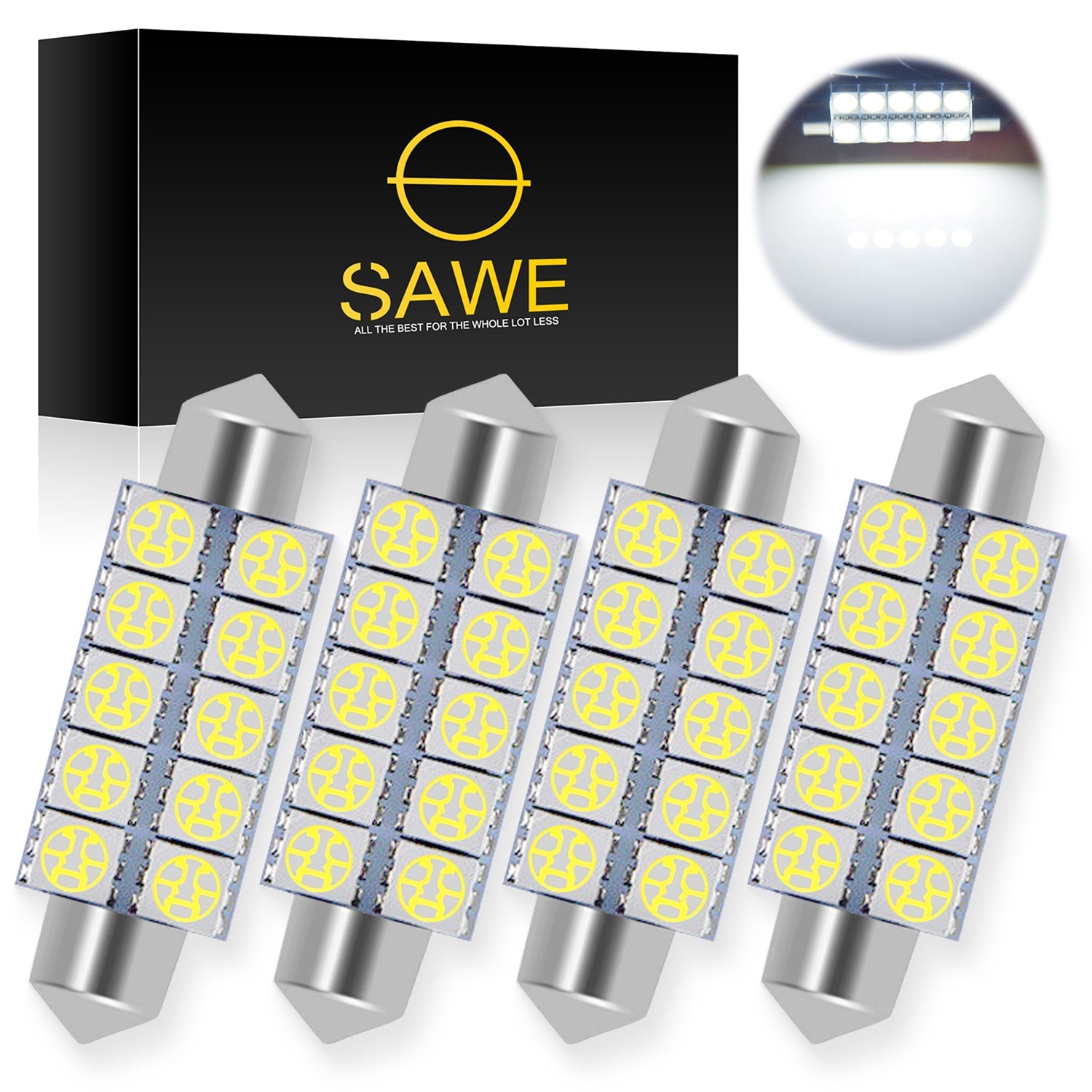 SAWE ® 578 211-2 212-2 44mm LED Bulb 5050 10SMD Interior Dome Map Door Courtesy Light Trunk Lights - White SAWE Lighting