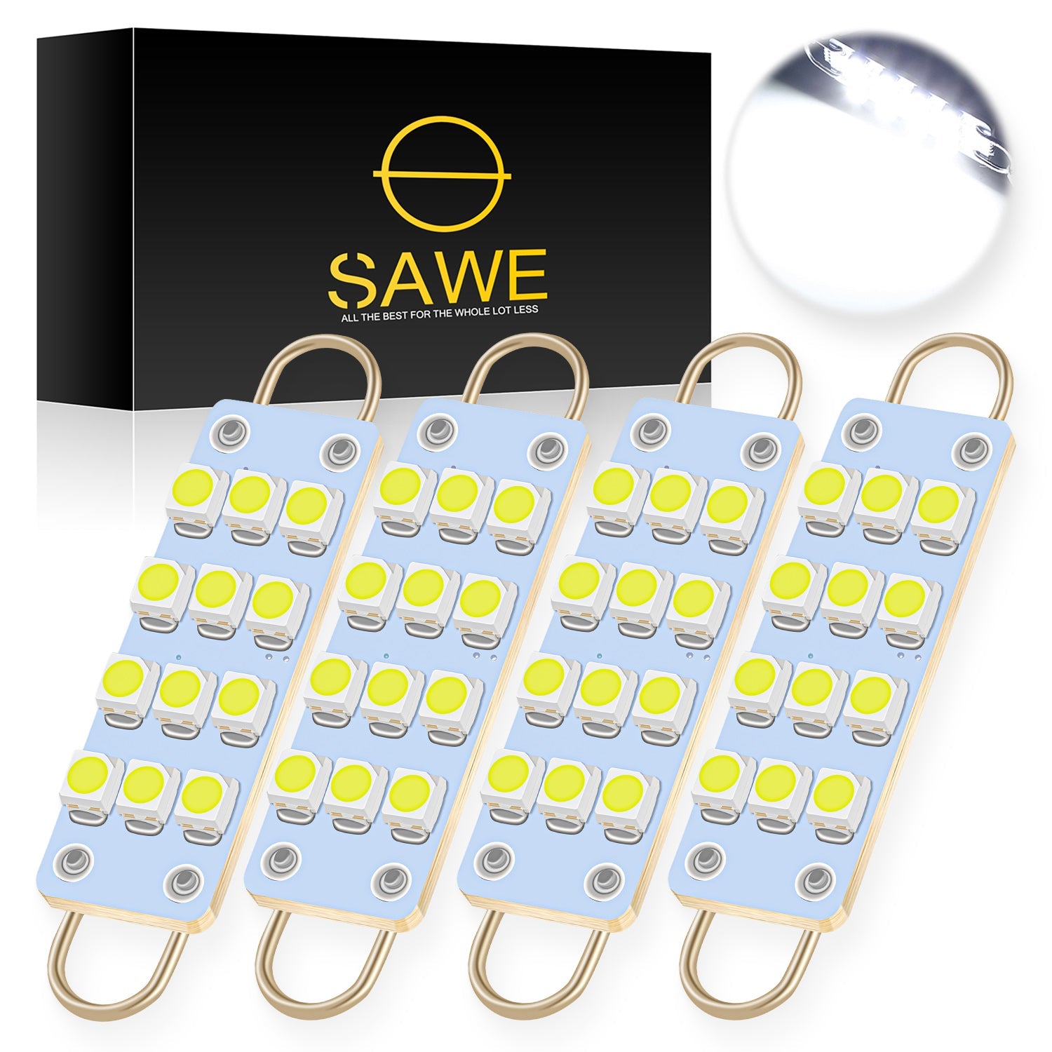 SAWE ® 561 563 567 211-2 212-2 LED Bulb Festoon 44mm 12smd Rigid Loop Interior Door Trunk LED Lights - White SAWE Lighting