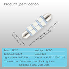 SAWE ® 578 211-2 212-2 41mm 42mm LED Light Bulb 5050 6SMD Interior Dome Map Door Courtesy Trunk Lights - Blue SAWE Lighting