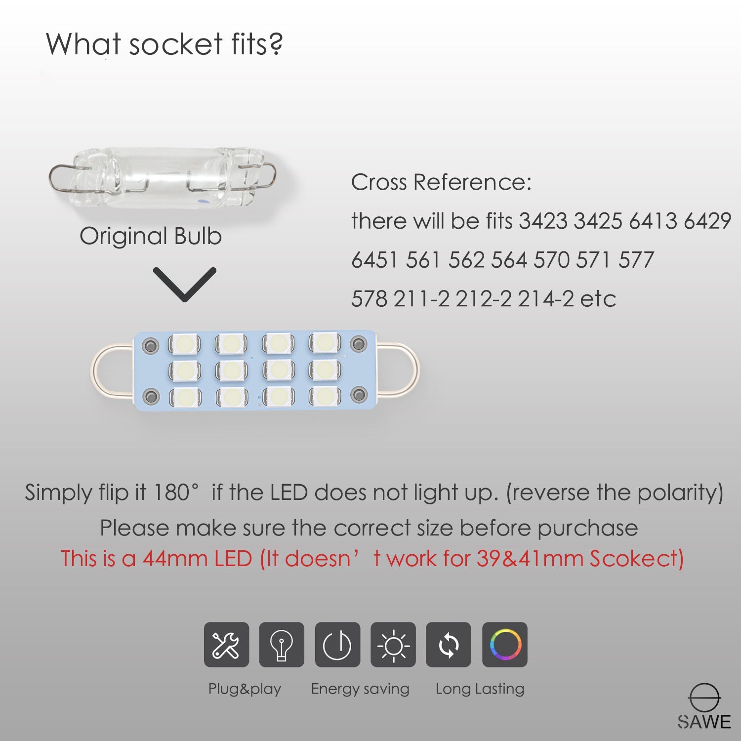 SAWE ® 561 563 567 211-2 212-2 LED Bulb Festoon 44mm 12smd Rigid Loop Interior Door Trunk LED Lights - Blue SAWE Lighting