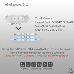 SAWE ® 561 563 567 211-2 212-2 LED Bulb Festoon 44mm 12smd Rigid Loop Interior Door Trunk LED Lights - Blue SAWE Lighting