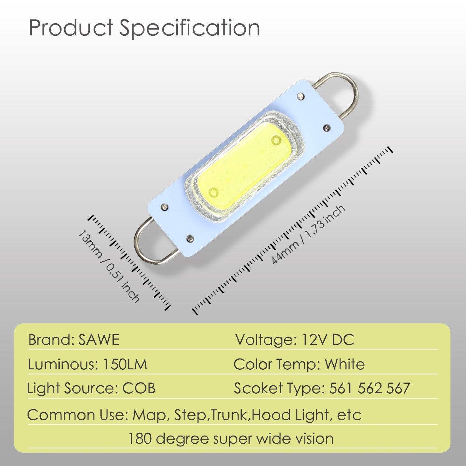 SAWE ® 561 563 567 564 212-2 LED Bulbs Festoon 44mm COB Rigid Loop Interior Lights - White SAWE Lighting