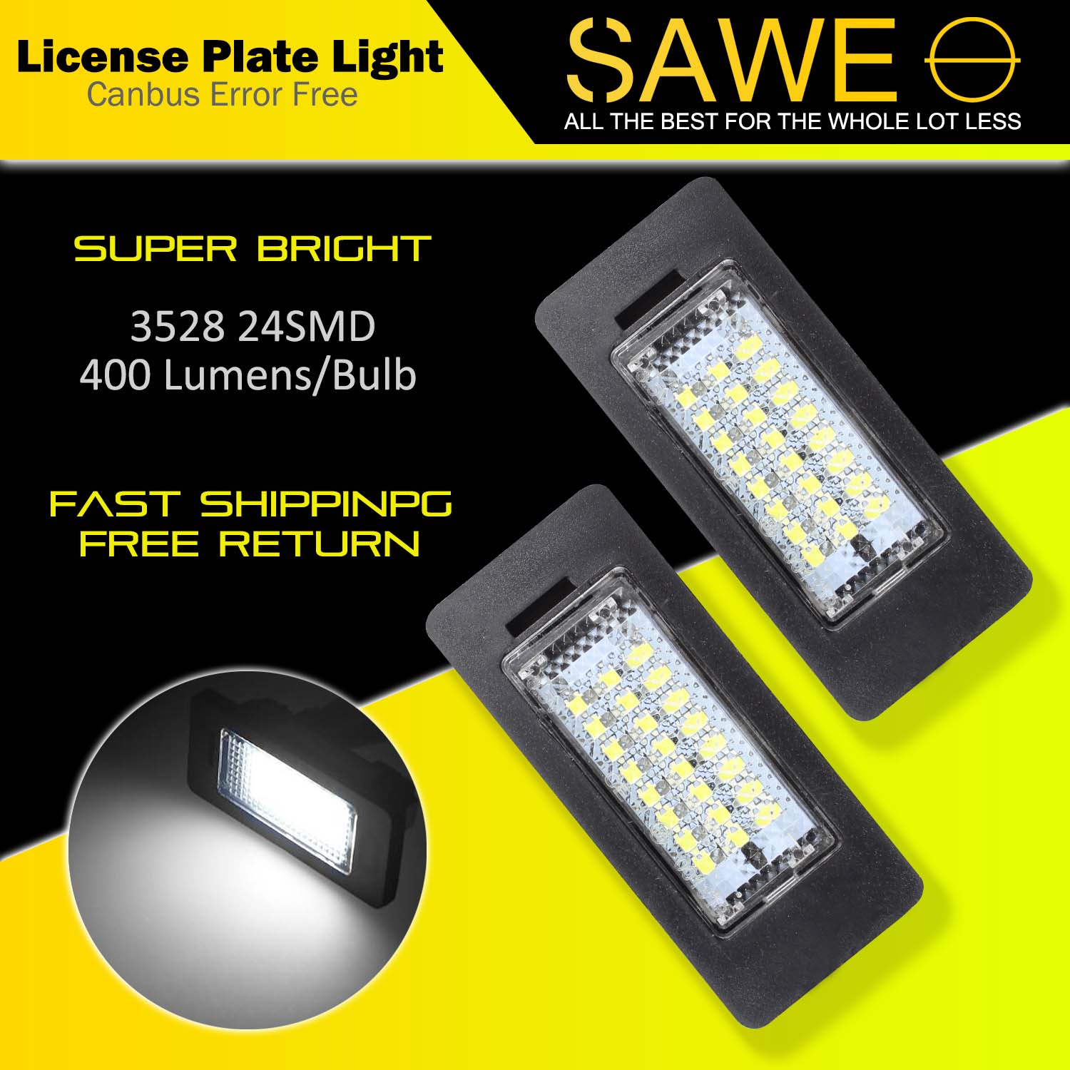 Error Free LED License Plate Light Housing For BMW 135i 325i 328i 335i 528i 535i X6 X5 - White SAWE Lighting