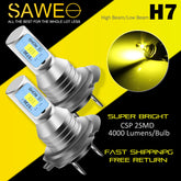 H7 CSP LED Headlights Bulbs High Low Beam Fog Light Canbus - 3000K Yellow SAWE Lighting