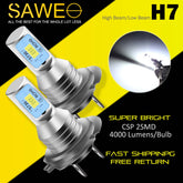 H7 CSP LED Headlights Bulbs High Low Beam Fog Light Canbus - 6000K White SAWE Lighting