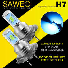 H7 CSP LED Headlights Bulbs High Low Beam Fog Light Canbus - 8000K Ice Blue SAWE Lighting